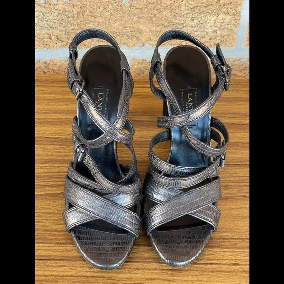 Lanvin Paris cylinder heel pewter shoes 39.5 - Picture 7 of 14